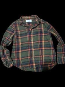 Old Navy Military Green Orange & Tan Plaid Button Long Sleeve Boys Shirt Sz S 6- - Picture 1 of 3