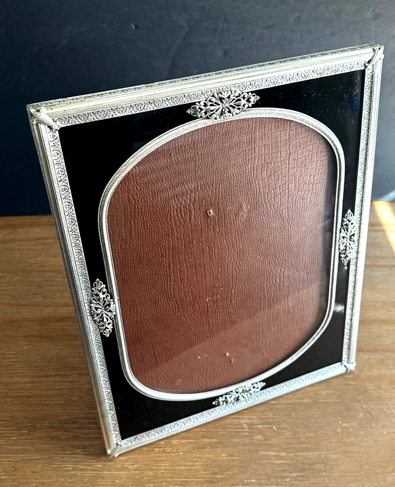 Antiguo marco de fotos de metal plateado vidrio negro/vidrio transparente Foto 1 de 4