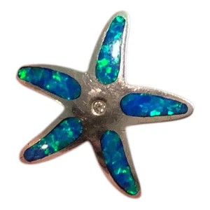 Sterling Silver 925 synthetic Blue Opal Starfish Necklace Slide Pendant .85" - Picture 1 of 2