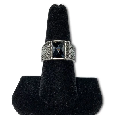 Black Onyx 925 Sterling Silver Men's Ring - Size 8 - Vintage Braid Signet Design - Image 1 of 4