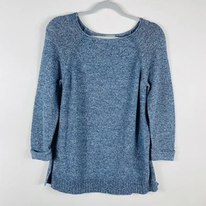 Suéter T By Talbots Talla Pequeña Punto Coctelera Cuello Redondo Azul 100% Algodón - Imagen 1 de 5