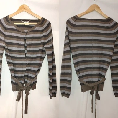 Cárdigan Humanoid Dos Botones Gris Tostado Rayas Neutro Lana Merino Mezcla Lino M Foto 1 de 4