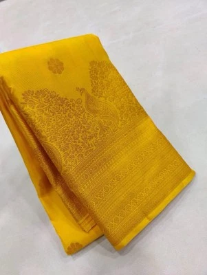 Bridal Wedding Haldi Yellow Kanjivaram Kanjeevaram Kanchipuram Silk Saree Sari - Image 1 of 2