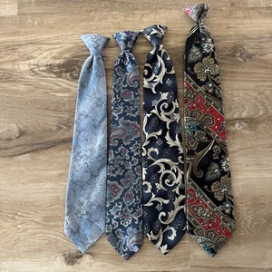 Lot Of 4 clip on ties navy /blue  paisley floral printed 18-20 inch  polyester   - Picture 1 of 10