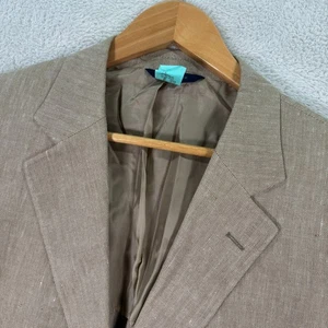 Brooks Brothers Blazer Jacket Men 46R Tan Linen Madison Fit Oxford Single Vented - Picture 1 of 12