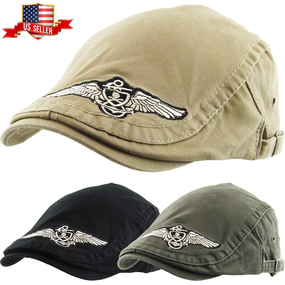 Solid Patch Gatsby Cap Mens Denim Hat Golf Driving Summer Cabbie Newsboy - Image 1 of 1