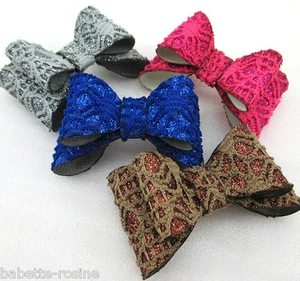 GROS NOEUD CRAVATE SIMILI CUIR TISSU SCINTILLANT * 65 x 40 mm * Barrette - N°28 - Picture 1 of 7