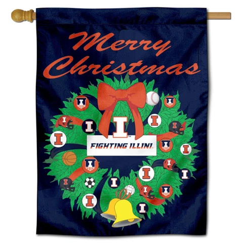 University of Illinois Happy Holidays Decorative House Flag Cover