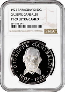 Paraguay 150 guaranies 1974, NGC PF69 UC, "Giuseppe Garibaldi" Top Pop 1/0 - Picture 1 of 2