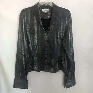 Collezione Womens Blouse Size S Dark Silver Button Down Long Sleeve Silk Blouse - Picture 1 of 12