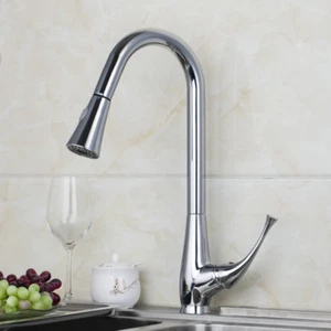 360° Swivel Chrome Single Handle Kitchen Pull Out Faucet Basin Sink Mixer Tap - Picture 1 of 9