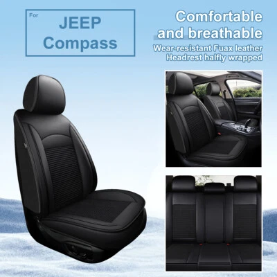 For JEEP Compass 2018-2024 Car 5 Seat Covers Front&Rear Pad Black Fuax Leather Foto 1 de 4