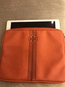 Tory Burch Tablet Ipad Case Sleeve Orange Gray Stripe Logo - Picture 1 of 8