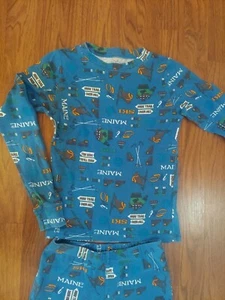 L.L. Bean Blue Cotton Maine Camping Bears Trails Long Johns Pajamas Size 10 - Picture 1 of 8