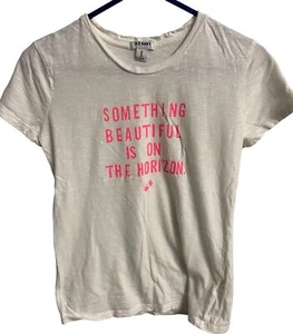 Old Navy Womens T-Shirt Size XS White Pink Something Beautiful is on the Horizon - Picture 1 of 4