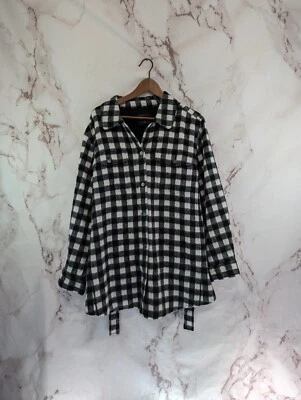 TALBOTS Shirt Jacket Womens 2X Wool Black White Plaid Button Up Sash Buffalo  - Image 1 of 4