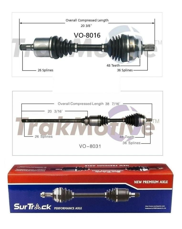 Пара передних валов оси CV в сборе SurTrack для Volvo S60 V70 AWD 02-09 - Изображение 1 из 1