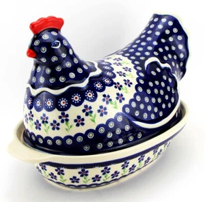 Cerámica polaca en forma de gallina cubierta panadero Zaklady Boleslawiec Polonia - Imagen 1 de 6