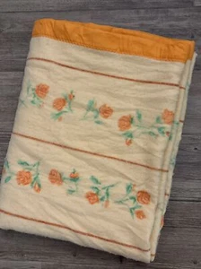 Vintage Chatham Blanket Double 91 X 70 Floral Orange Satin Trim MCM - Picture 1 of 20