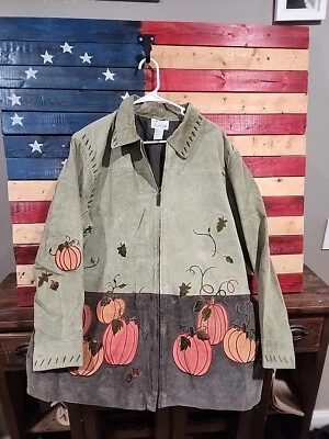 Quacker Factory Women’s Olive Green Suede Jacket Pumpkin Patch Fall XL - Image 1 of 4