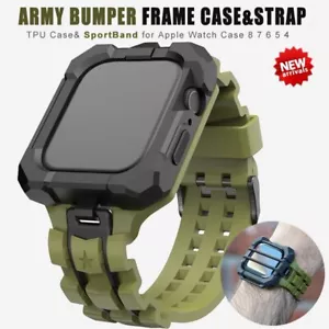 Sports Outdoor Bumper Case Strap for apple watch Band 45mm 44mm Military Army - Imagen 1 de 22