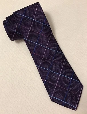 Jhane Barnes Silk Neck Tie NEW Purple Blue Geometric 55” x 3” Professional - Image 1 of 4