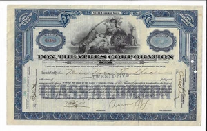 NEW YORK 1929 Fox Theatres Corporation Stock Certificate Aaron Fox - Picture 1 of 2