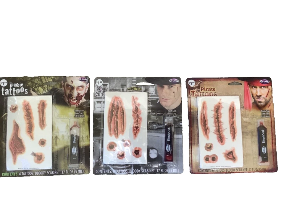 Fun World Zombie Wound Tattoos Plus Bloody Scab Halloween Costume Makeup