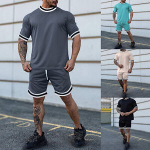 2PCS Men's Short Sleeve T-Shirt Shorts Sweatsuit  Summer Tracksuit Clothes Set