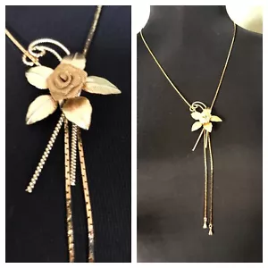 Vintage Jonell Gold 3-D Mesh Rose Bolo Lariat Rossetta Necklace Adjustable - Picture 1 of 12
