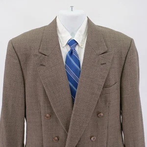 Joseph Abboud Tweed Wool Double Breasted Peak Lapel Brown Black Houndstooth 42R - Picture 1 of 15