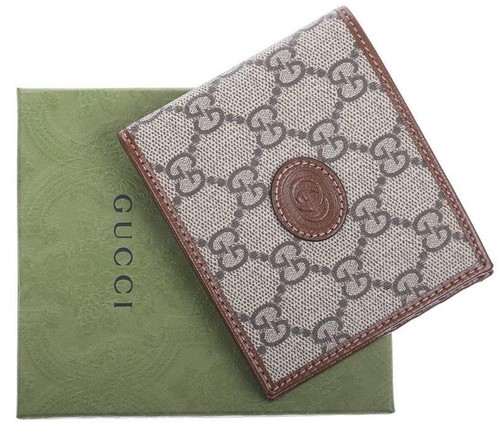 NUOVO PORTAFOGLIO DA UOMO GUCCI GG SUPREME TELA IN PELLE INTRECCIATA G LOGO PIEGHEVOLE CON SCATOLA