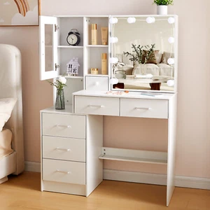 Vanity Dressing Table Set Bedroom Makeup Desk With 10 LED Light Mirror Drawer AU - Picture 1 of 11