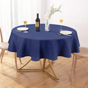 Textured Tablecloth Round 60 Inch Waterproof Spill-Proof Wipeable Blue Table ... - Picture 1 of 7