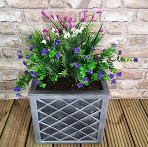 Lazio  Square Planter Plant Pot Pewter Grey Choice of 32cm or 38cm Pack of 2 - Picture 1 of 8