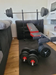 TrainHard Hantelbank-Set mit Beincurl-Funktion, 70kg Gewichte - Bild 1 von 3