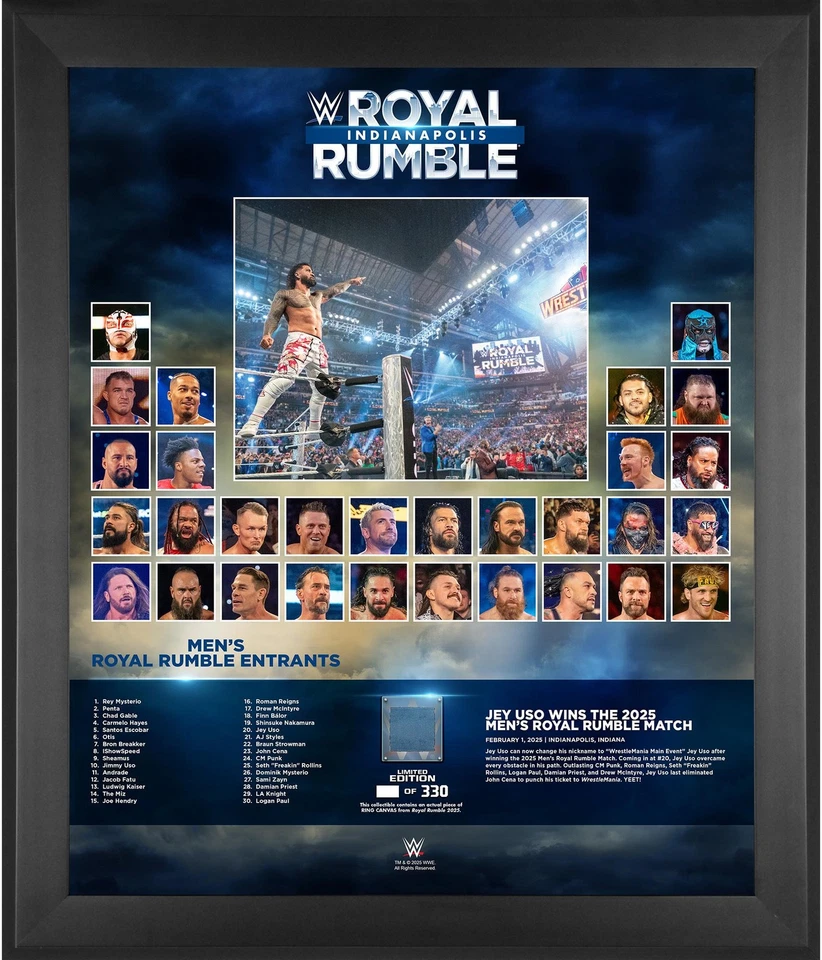 Jey Uso WWE Framed 20x24 2024 Men's Royal Rumble Match Collage w/Canvas - LE 330 - Image 1 of 1
