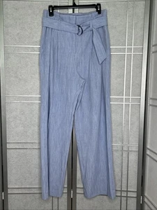 Pantalones Pantalón Nine West Para Mujer Pierna Ancha 8 Azul Plisado Cinturón Bolsa de Papel Cintura - Imagen 1 de 7