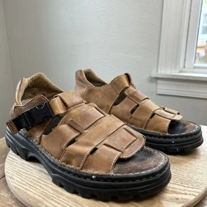 Y2K Thom McAn Chunky Fisherman Sandals Men’s 10M Brown Buckle Vintage 90s VGC - Picture 1 of 14