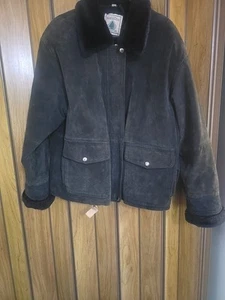 Chaqueta de bombardero de cuero Northwest Territory cuello de piel sintética puño negra grande - Imagen 1 de 14