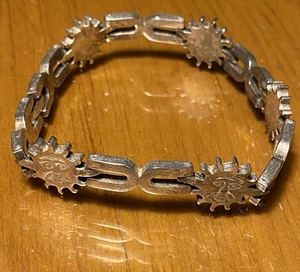 Bracciale Argento Sterling Sole Faccia Link 925 Vintage Divertente Stravagante Celeste - Foto 1 di 14