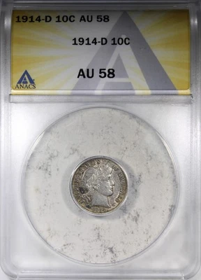 1914-D Barber Dime ANACS AU58 Circulated Crusty Coin - Image 1 of 4