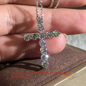  3mm D Moissanite S925 Silver Jewelry Gift Jesus Cross Pendant for Women Men  - Picture 1 of 18