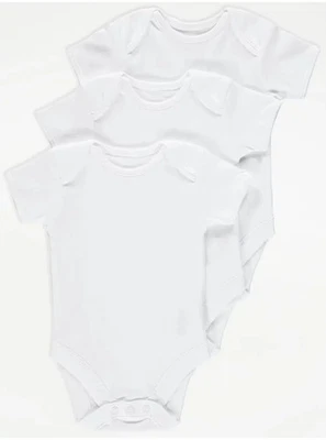 3 Plain White Baby boys Girls Bodysuit Vest Soft 100% Cotton Babygrows UK byAsda - Image 1 of 2