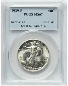 1939 S Walking Liberty Half Dollar PCGS MS-67 - Picture 1 of 2