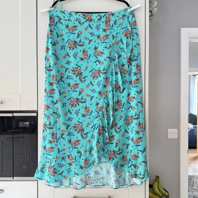 Papaya Green Floral Faux Wrap Midi Skirt UK 16 BNWT Ruffle - Image 1 of 4