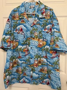 Aloha Republic Hawaiian Christmas Short-Sleeve Shirt Sz 3XL SANTA CLAUS Blue - Picture 1 of 12