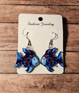 The Rainbow Fish Earrings NEW 90s Children's Book Nostalgia Novelty Jewelry - Picture 1 of 5