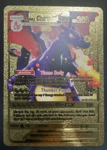 Shining Charizard GX Metal Gold Shiny Card- Gold Foil Pokemon Card  Fan Art - Picture 1 of 2