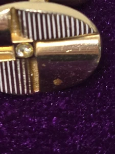 Vintage Anson Oval Textured Gold Tone Cufflinks With Rhinestone  - Picture 1 of 5